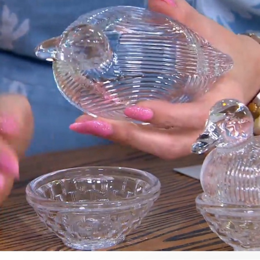 Martha Stewart set of four figural glass lidded duck dishes